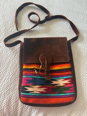 South American Suede and Wool Handbag with Adjustable Strap